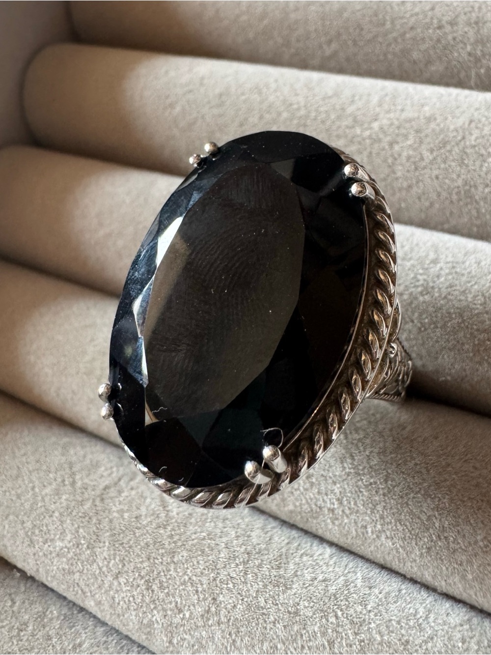 STS 53.75ct Thai Black Spinel 925 Sterling Silver Statement Ring Size 10